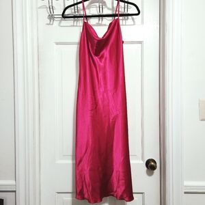 Bebe Fuschia Hot Pink Spaghetti Strap Satin Midi Slip Dress